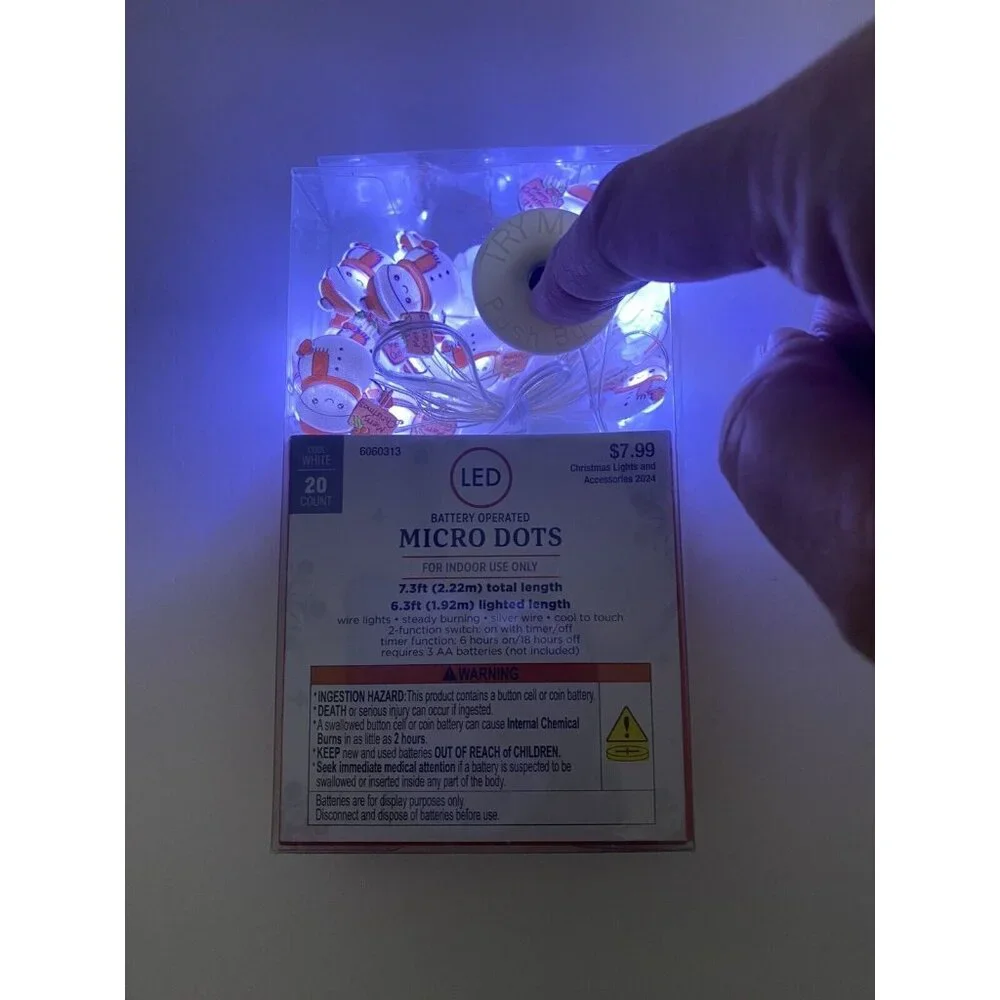 Snowman Indoor Light Set 20 Count 7.3 ft. Christmas Lights Battery Operated NEW